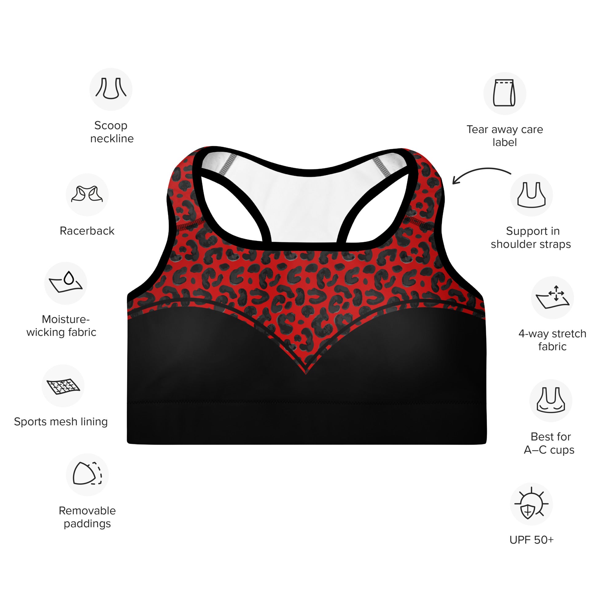 Red Leopard Print Heart Shaped Sports Bra